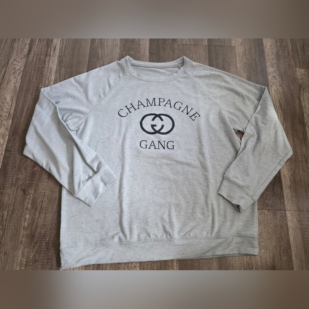 Champagne Gang Long Sleeve Jersey Sweatshirt Henley Wild Fox Grey Bridesmaid Y2k - Picture 2 of 9